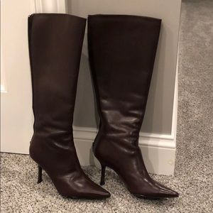 Aldo brown knee high heeled boots, size 37 (6.5)